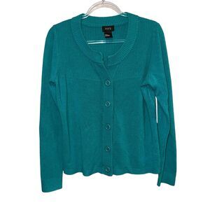 RQT Womens Teal Button Up Sweater Size Large Ribbed